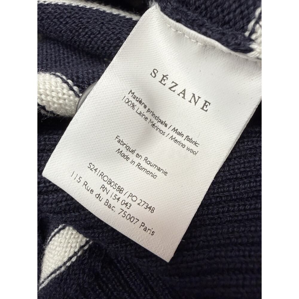 Sezane Evelyn Navy White Striped Merino Wool Sweater Dress XS Knit - Picture 9 of 9